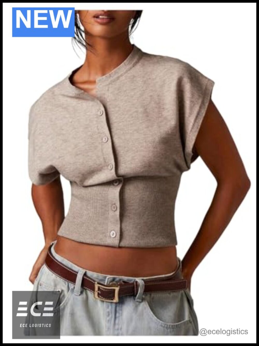 WDIRARA Women's Button Down Sweater Vest Mock Neck Cap Sleeve Knit Top